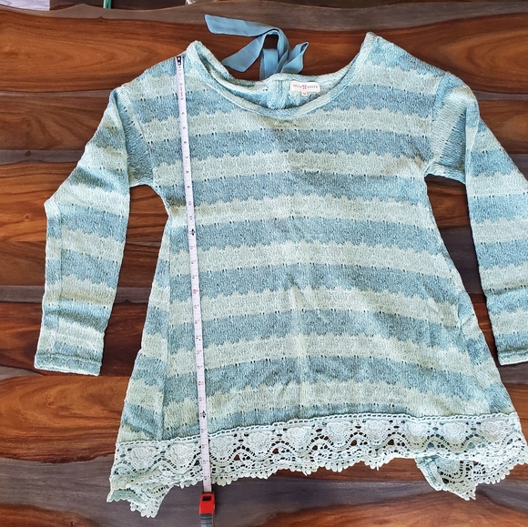 Beautiful Altar'd State, Ladies Long Sleeve Sweater, Striped, Lace, Ribbon Back - Picture 5 of 7